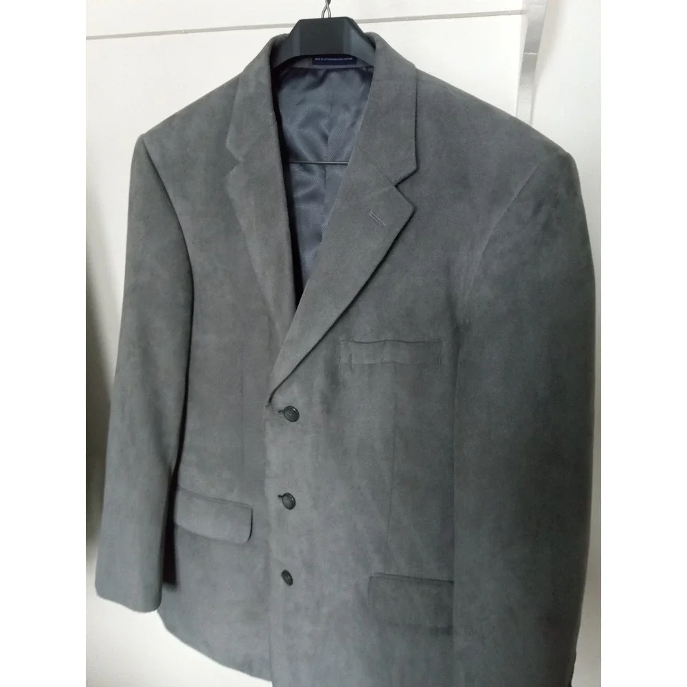 Mens Gray Blazer Jacket 44 Regular 100% Polyester Button Front Stafford Suede